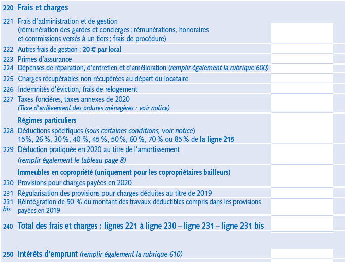 Revenus fonciers-2044-frais et charges